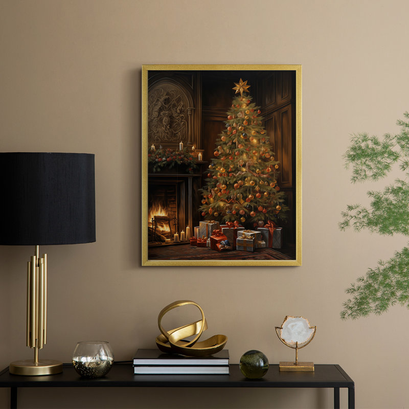 «Christmas Holiday Art» DCLxx, reproduction d'art encadrée - bois massif, H 11 po x l 9 po, Doré
