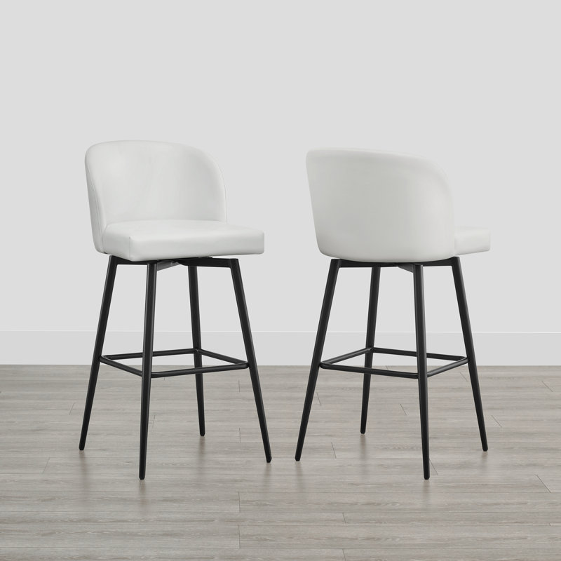 Tabouret de bar et de bar Benedit, Tabouret de bar (siège d'une hauteur de 30 po), Similicuir blanc grainé