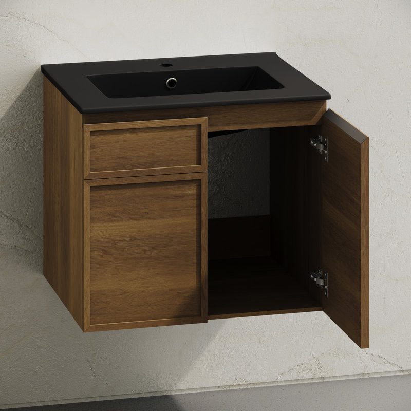 Meuble-lavabo mural en chêne brun avec comptoir noir 24 po St. Tropez, Brun, 24", Noir