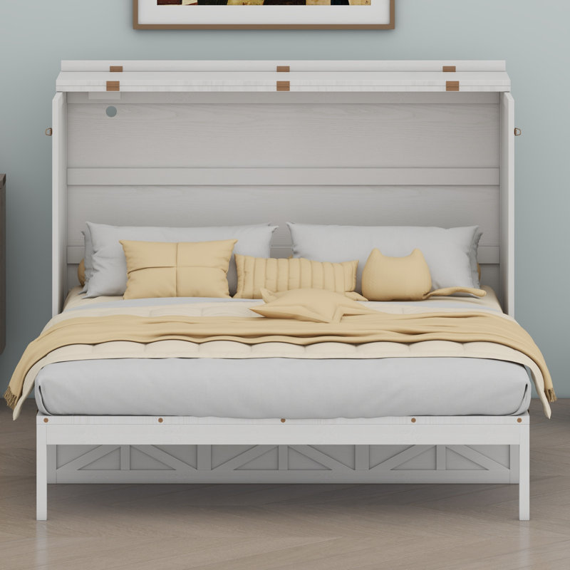 Murphy Bed With Large Drawers, Brushed White