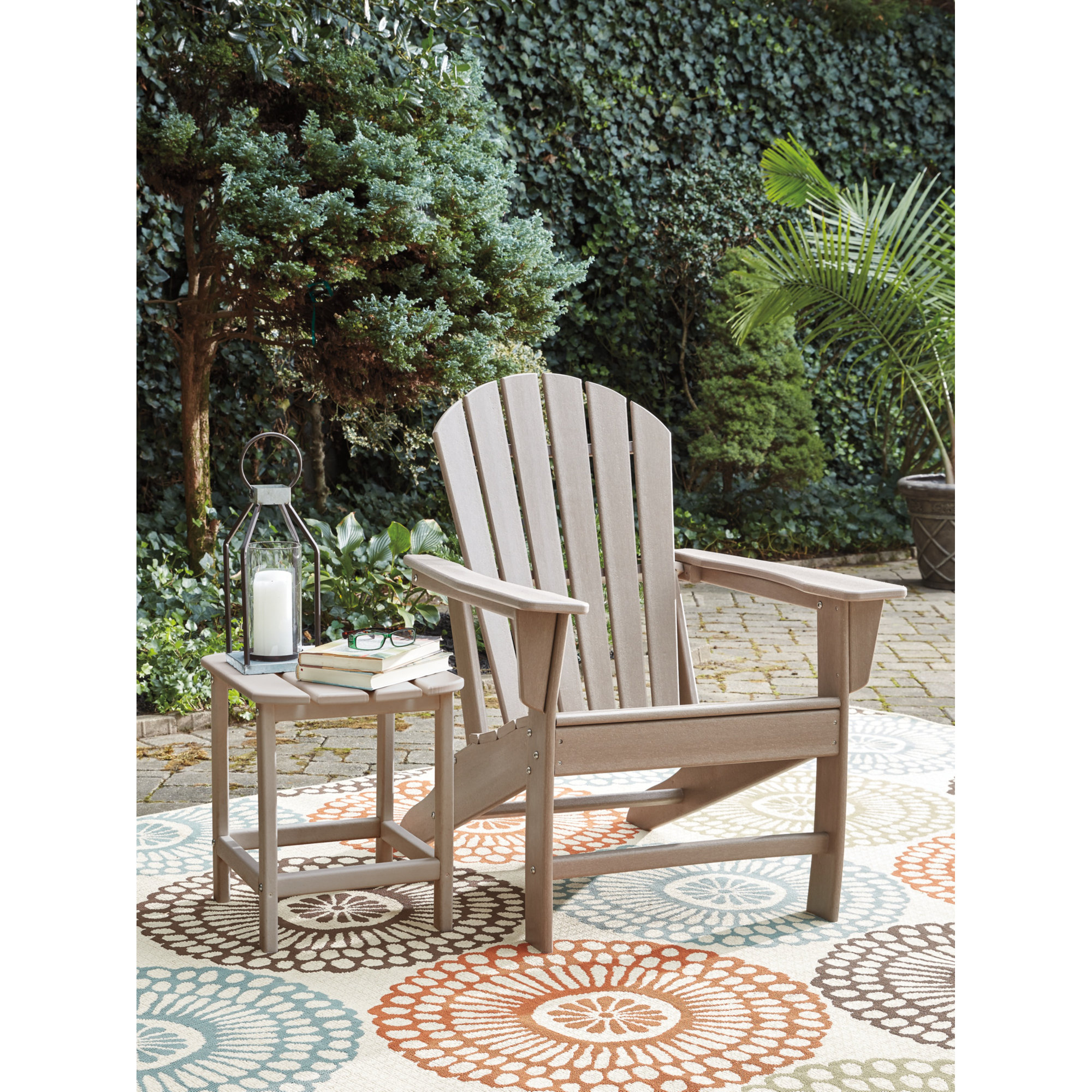 Emory Outdoor Adirondack Chair With Table, Brown
