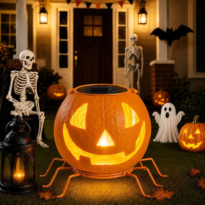 Décorations solaires de citrouille d'Halloween, lumières de citrouille d'extérieur avec éclairage DEL pour cour, jardin et porche
