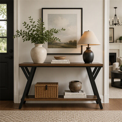 70.9" Console Table, Industrial Sofa Table Behind Couch with 2-Tier Storage Shelf