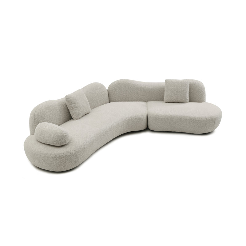 Canapé modulaire incurvé moderne, canapé 5 places Boucle pour le salon, la chambre à coucher, couleur beige, forme de croissant et dossier papillon pour remplir tout l'espace, 2 coussins
