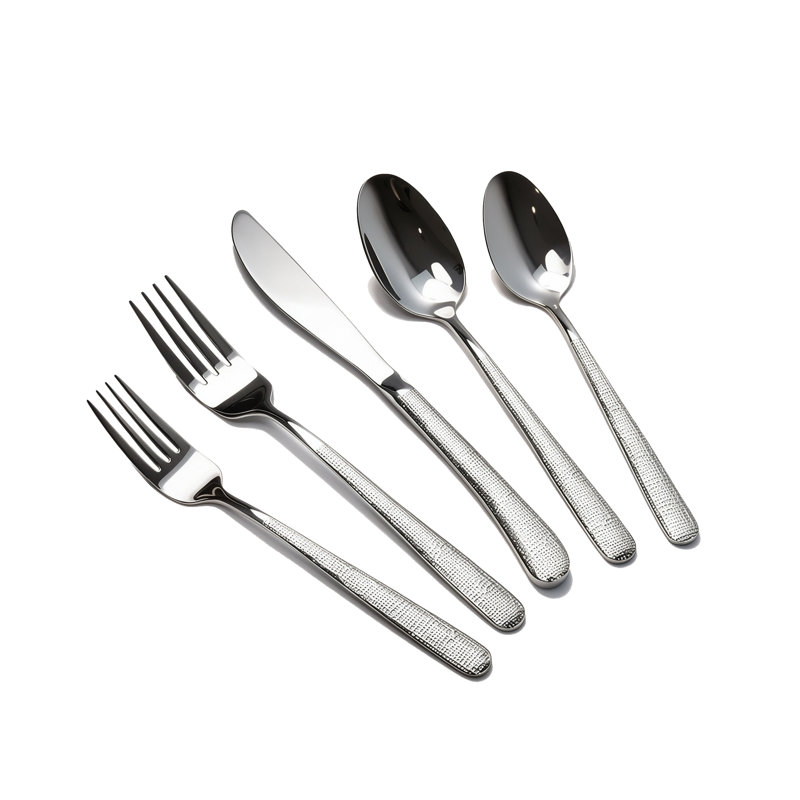 Service de couverts contemporain 20 pièces pour 4, couverts en acier inoxydable 304 avec poignées décoratives texturées, ensemble de vaisselle moderne
