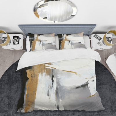 Ensemble de housse de couette en microfibre / polyester noir et doré Harmony Of Marble VI Bedding