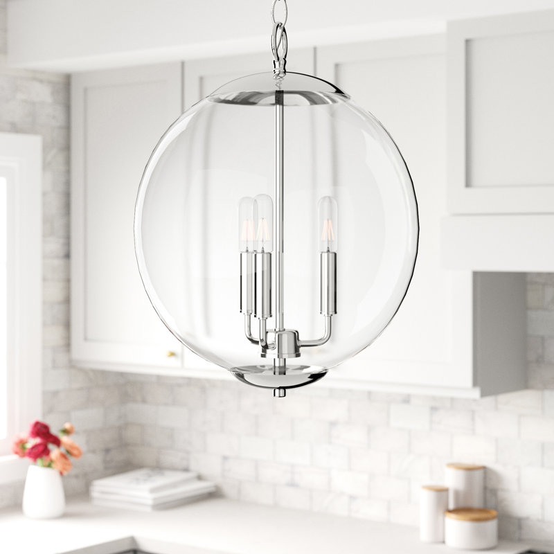 Patterson 3 - Light Shaded Globe Chandelier in Chrome, Chrome