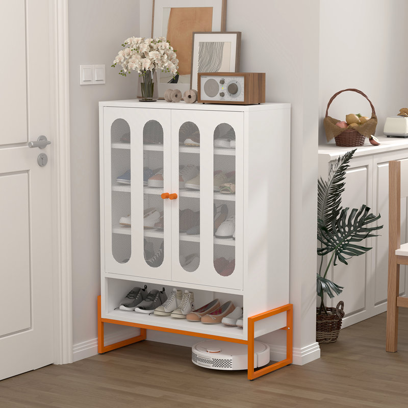 Double Door Shoe Cabinet With Magnetic Adjustable Shelves, 15cm - Proof Design, And Smooth Steel Handle For Use Dual Opening Butterfly Doors, 3 4 Airflow Structure