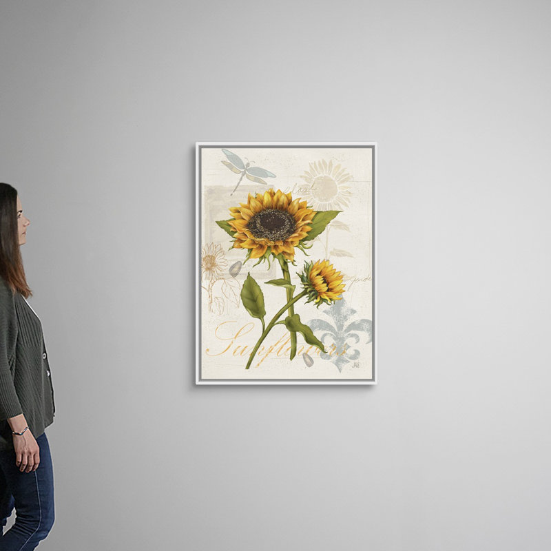 Art mural romantique, tournesol romantique II, Cadre blanc, H 30 po x l 40 po x P 1,75 po