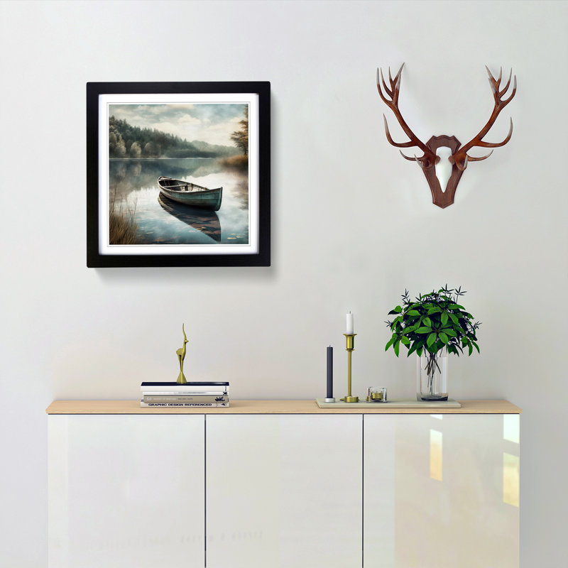 Boat on a Lake Digital No.1 - Framed Print, Black