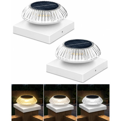 Solar Post Cap Lights Outdoor, Waterproof Fence Post Lights Fits 5x5, 4x4 Vinyl & 3.5x3.5 Wooden Posts with Multi-Size Adapter, LED Deck Cap Lights for Yard Railing Patio, 2-Pack