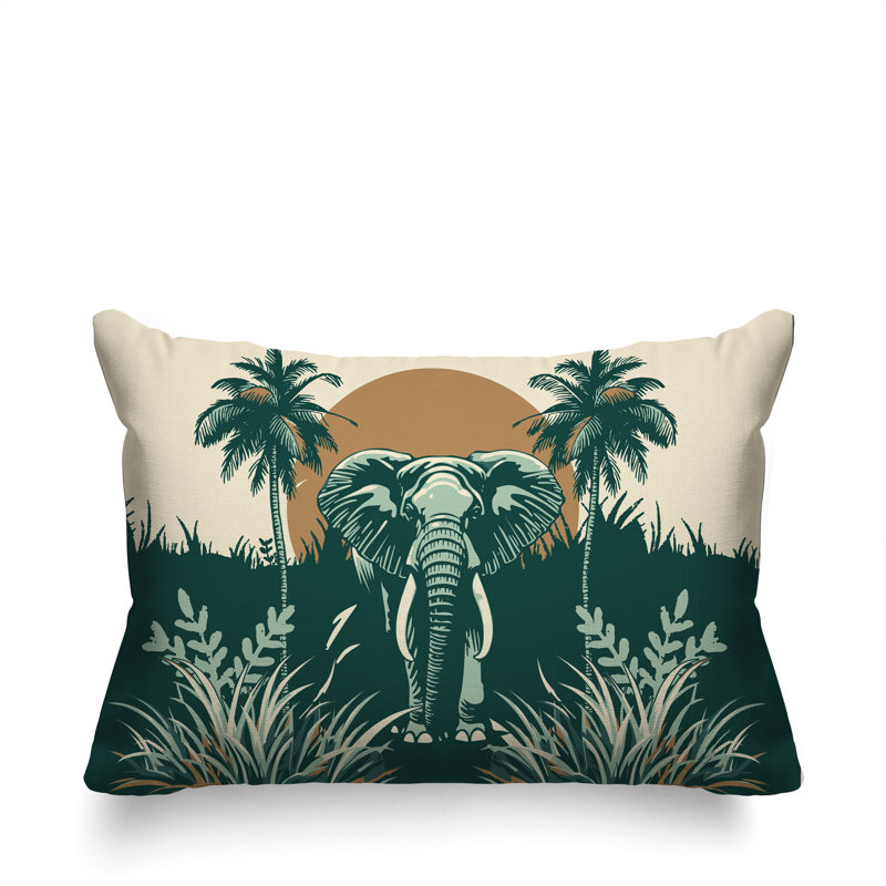 Coussin rectangulaire intérieur / extérieur Sima Elephant, Rectangle H 14 po x l 20 po, Vert