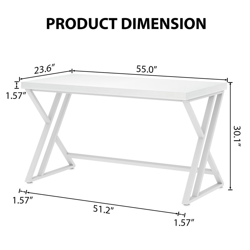 Kelleia Writing Desk, White, 30.1" H x 55" W x 23.6" D