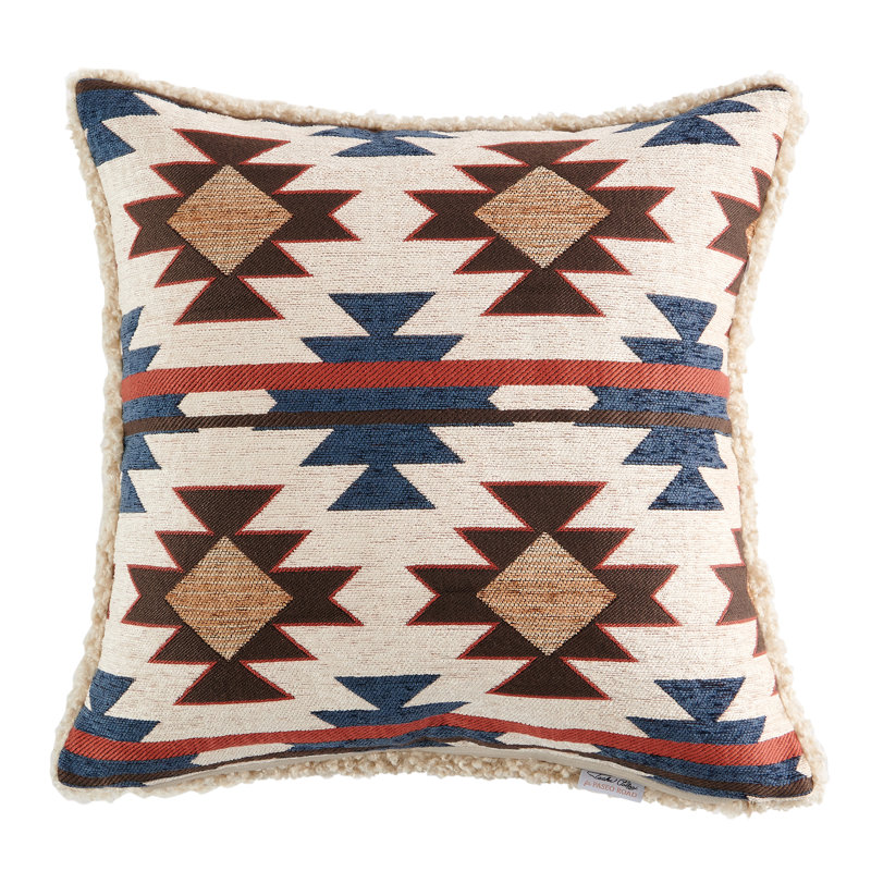 Tasha Polizzi Teddy-Backed Soft Boucle Reverse Western Throw Pillow, Mariella Blue/Red/Cream