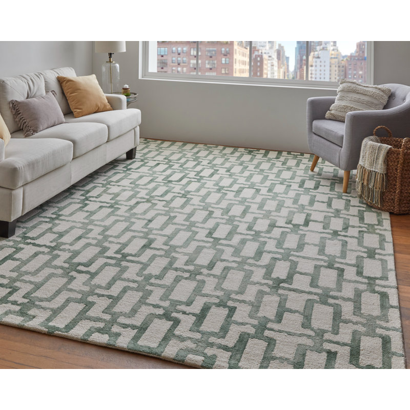 Marengo moderne géométrique, ivoire / vert, Rectangle 9 pi 6 po x 13 pi 6 po