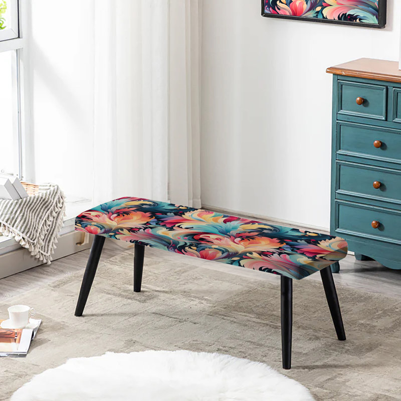 Banc rembourré damassé noir, Colorful Enchanted Ikat Whispers Swirl