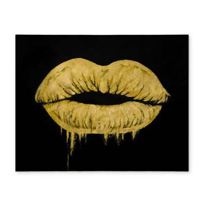 Woman's Black Minimalist Polyester Placemat - Golden Lips Decor