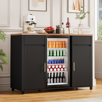 Large Coffee Bar Cabinet With Fridge Space(fridge Not Included),  Liquor Cabinets With Drawer & Storage,   Buffet Sideboard Table For Home, Fluted Modern Design,53.2" L