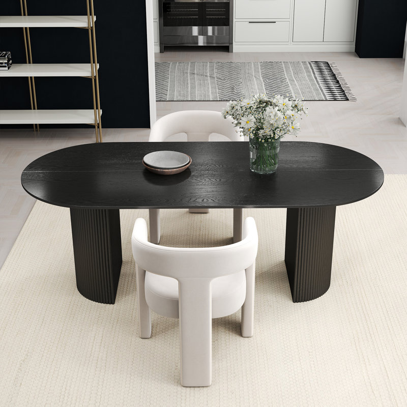 Ensemble de table de salle à manger ovale, Beige, 3 pièces: table, 2 chaises