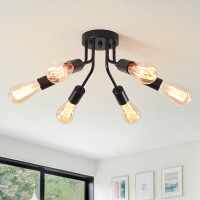Fashionette 6-Light 14.76" Sputnik Sphere Industrial Linear Semi Flush Mount Ceiling Light