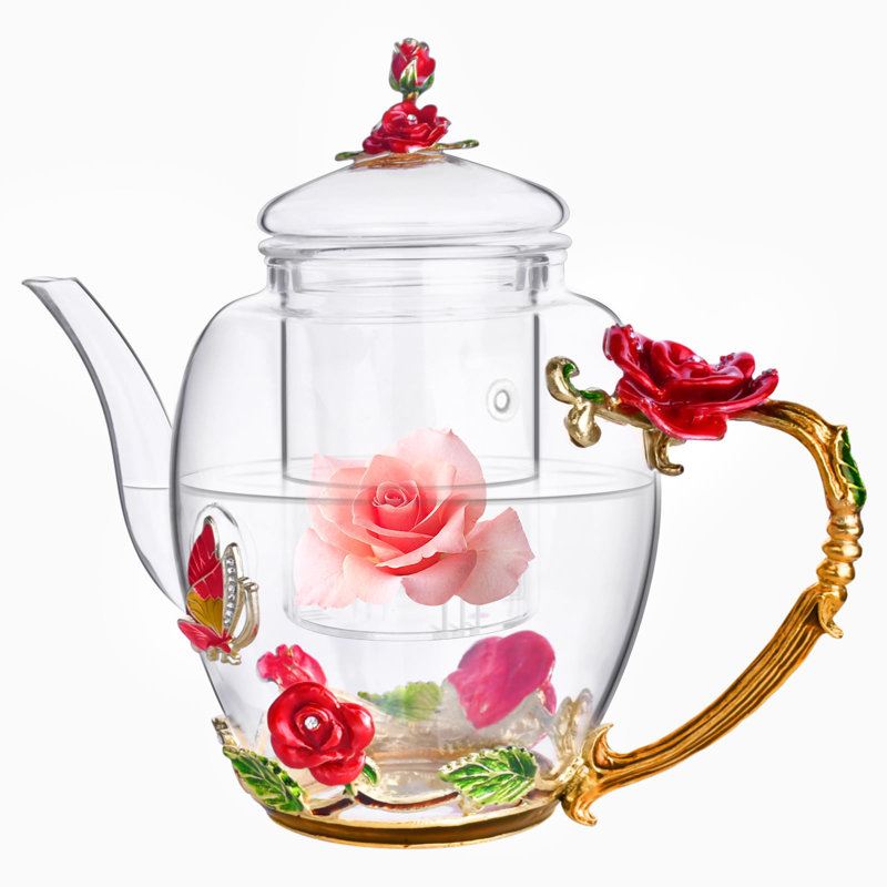 Théière en verre émaillé avec infuseur amovible