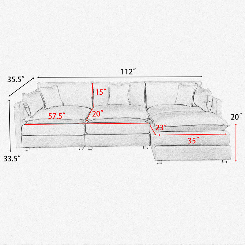 Canapé modulaire avec repose-pieds 4 pièces 112 po Casmin, Mélange de polyester beige
