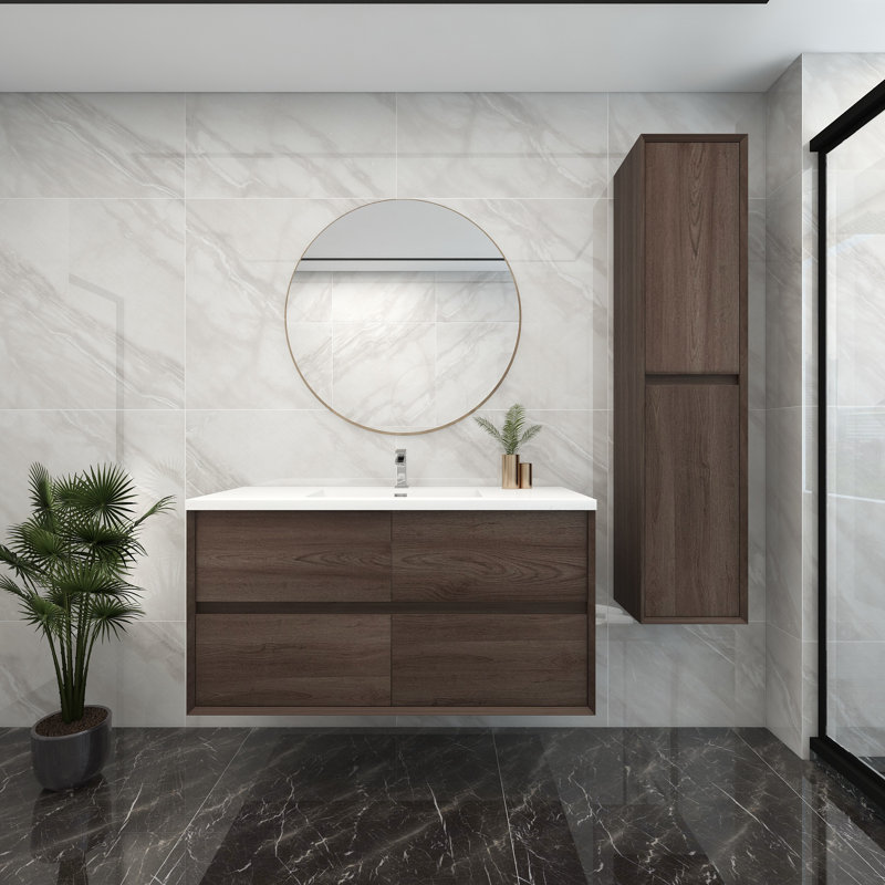 Meuble-lavabo mural simple 48 po, Chêne rouge