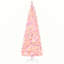 Arbre de Noël artificiel enneigé 7,5 pi avec forme de crayon, branches de pin réalistes, lumières DEL blanc chaud, ouverture automatique, rose et blanc