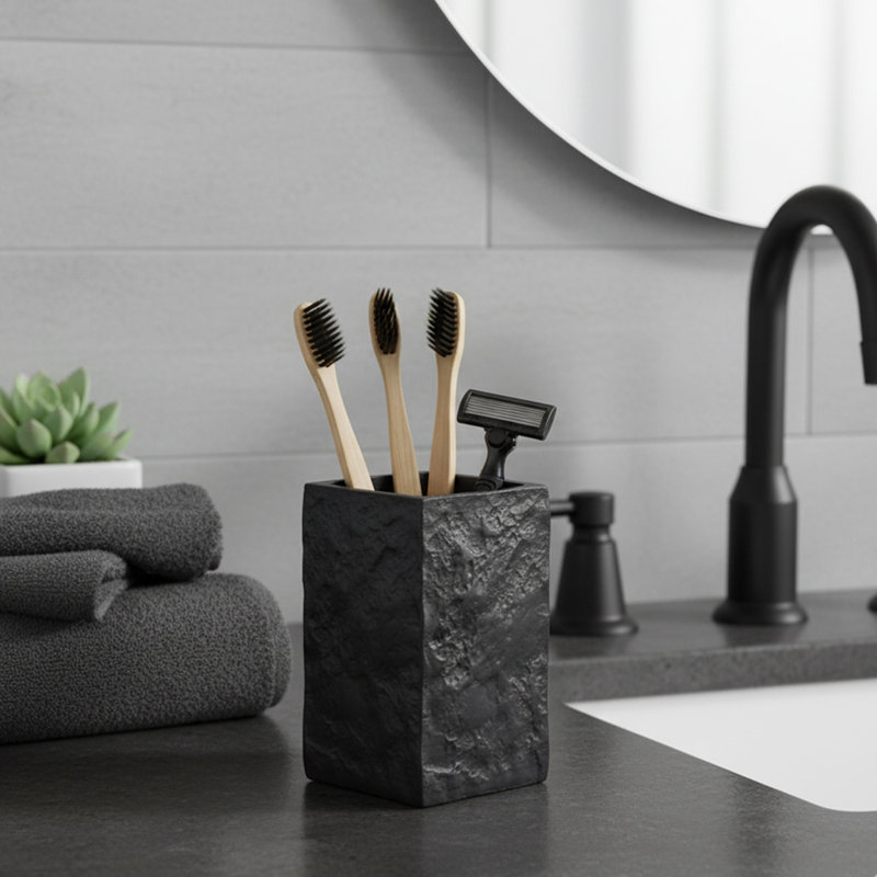 Porte-brosse à dents carré en résine, Noir