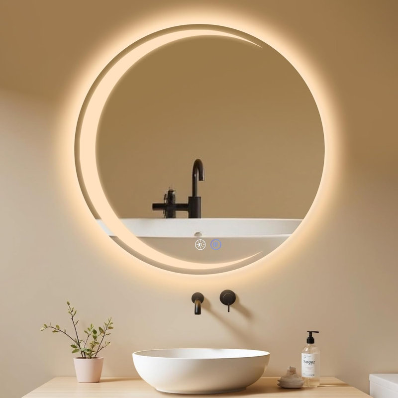 Bathroom mirror round LED lighting touch switch dimmable bathroom mirror, 80 cm H x 80 cm W