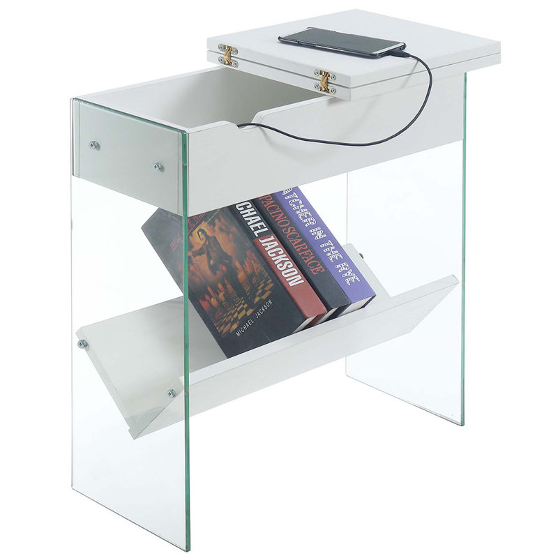 Allegonda 23.75'' Tall Sled End Table and Built-In Outlets, White