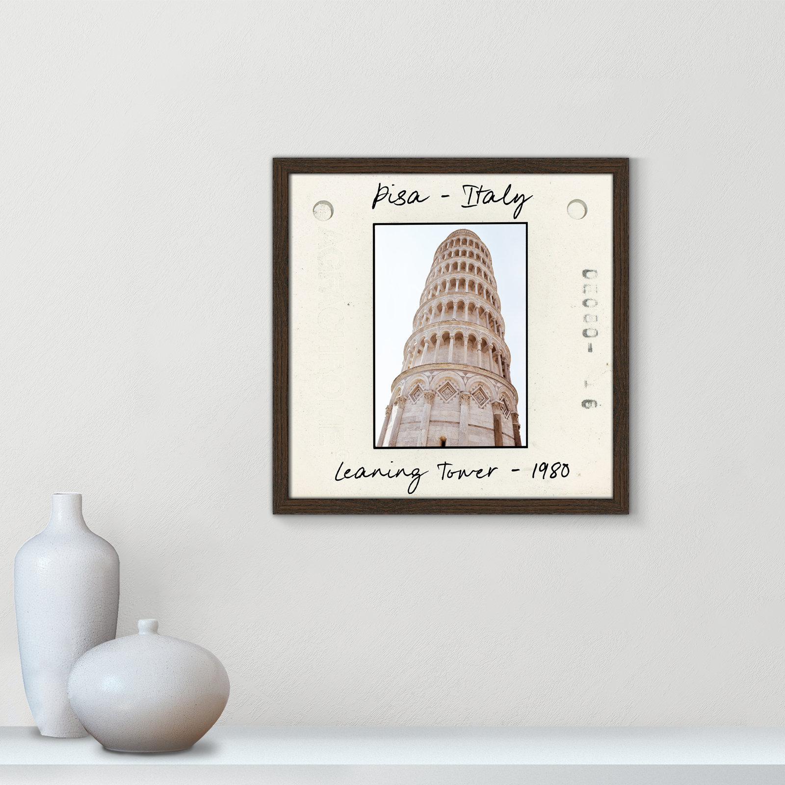 Ritona "Pisa, Italy - Leaning Tower" Print, Walnut Single Picture Framed Paper, 17" H x 17" W x 0.75" D
