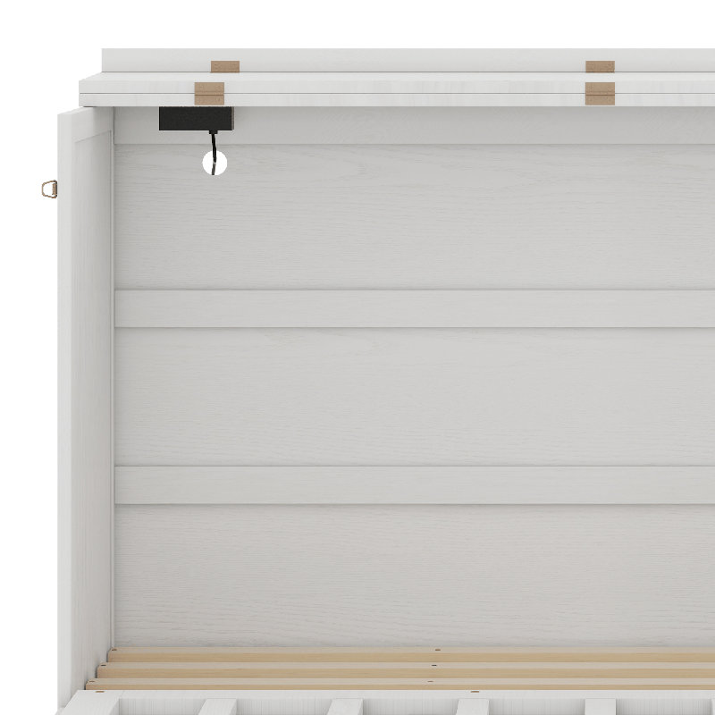 Lit escamotable avec grands tiroirs et port USB, Blanc