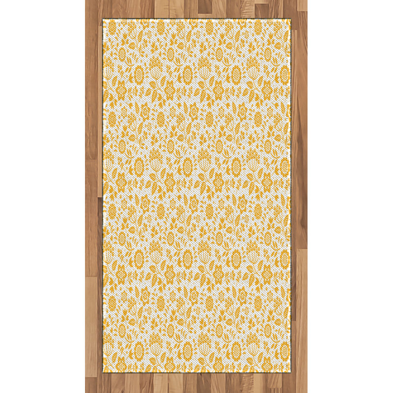 Yellow Flower High Density Long Fiber Poly Threads Decorative Area Rug Carpet, Rectangle 2'7" x 5'