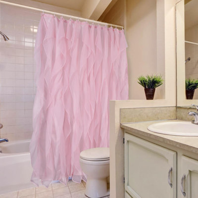 Rideau de douche rose à volants roses pour salle de bain Farmhouse, 72 x 72 po