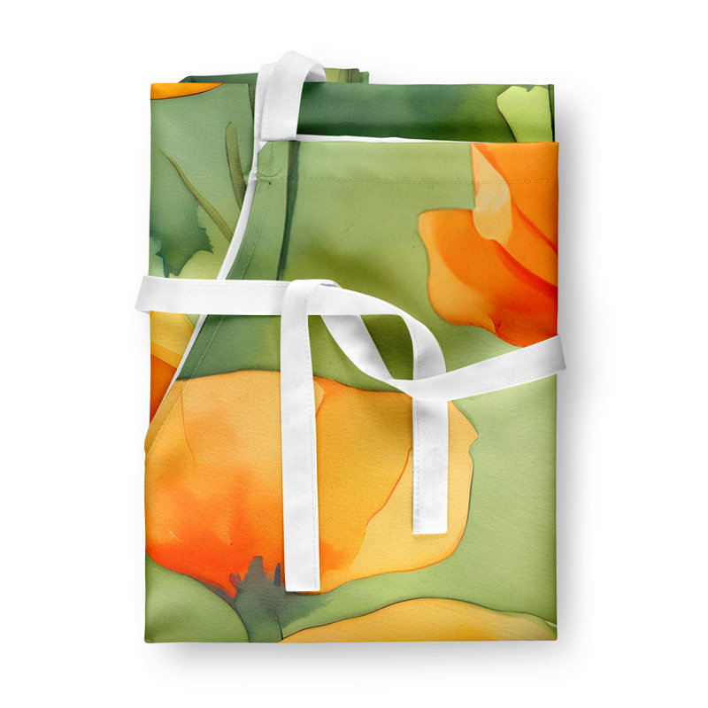 Tennessee Iris in Watercolor Apron, Yellow California Poppies