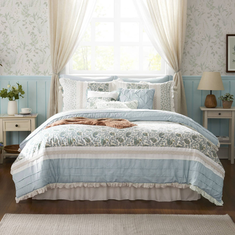 Ensemble d'édredon en percale de coton 9 pièces Dawn, Très grand édredon et 8 pièces supplémentaires, Turquoise