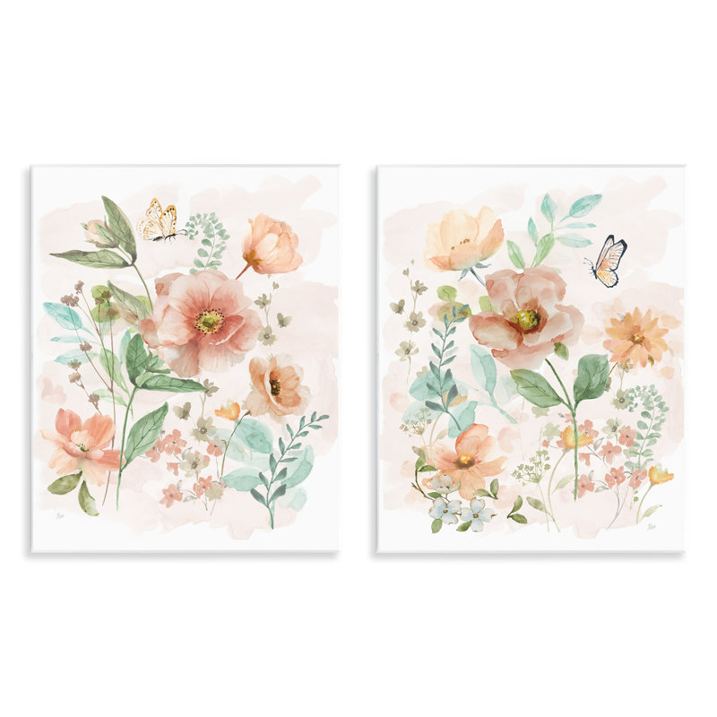 Ensemble de 2 plaques murales Blush Blooms & Butterflies, design par Nan