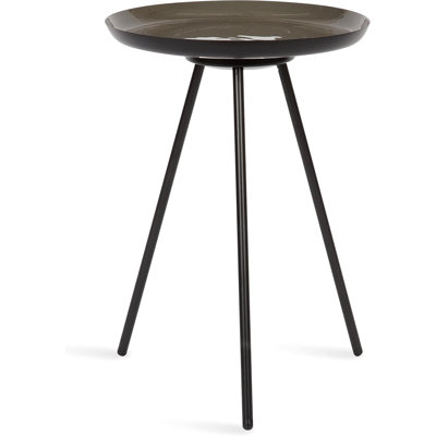 Round Metal Side Table With Minimalist Tripod Design And Glossy Enamel Top