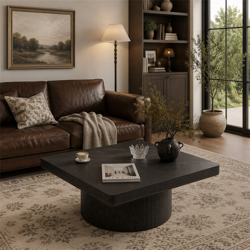 Table basse carrée 34,6 po pour le salon, Noir