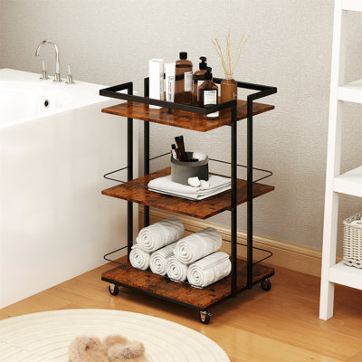 3-Tier Bar Cart, Home Serving Bar Cart With Large Storage Space, Made Of Wood And Metal With Wheels, Multi-Function Cart Suitable For Home Bar, Kitche