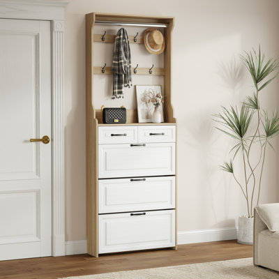 New wooden shoe cabinet, 3 doors and 2 drawers, equipped with hangers and spacious storage space by Winston Porter