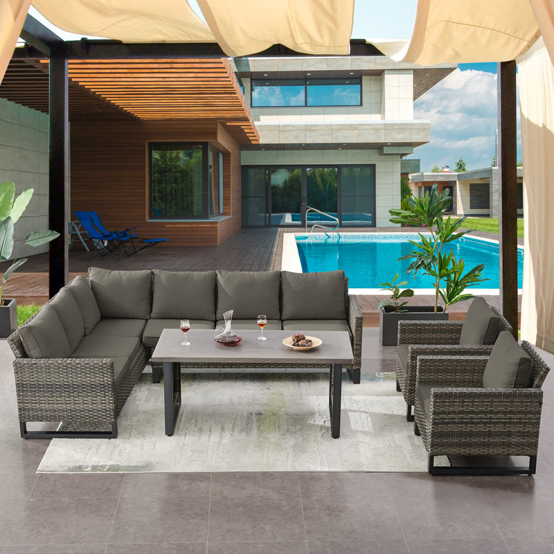 Nazime Karlshamn 4 Piece Sectional Seating Group with Cushions, Gray