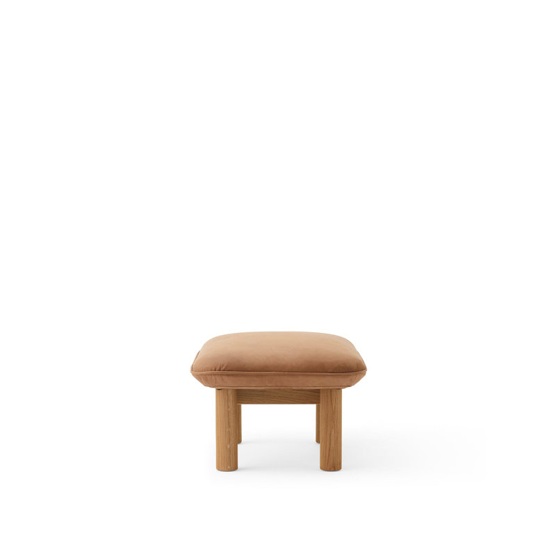 Brasilia Ottoman, Dunes 21004 Camel Genuine Leather, Natural Oak