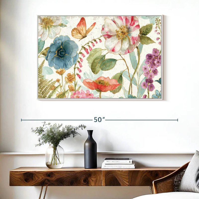 Rainbow Seeds Fleurs sur bois, Cadre flottant blanc, 40 po x 27 po