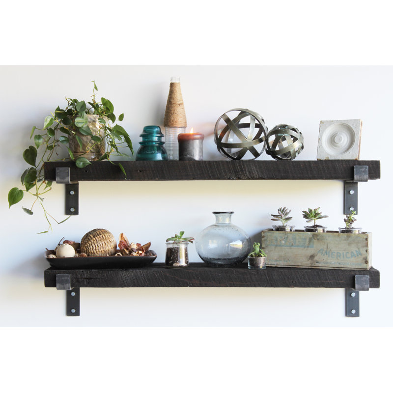 Brennon 2 Piece Reclaimed Barn Wood Bracket Shelf, Coffee Bean, 2" H x 48" W x 4.5" D