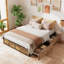 Lit plateforme avec 2 tiroirs de rangement, 4 points de fixation, lit double avec tiroirs à grain de bois-336311299-336311297