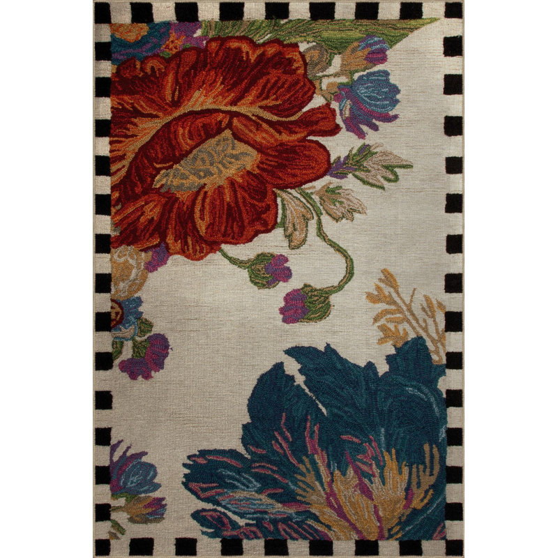 Tapis décoratif multicolore à motif floral rose, Rectangle 2 pi 6 po x 4 pi 11 po