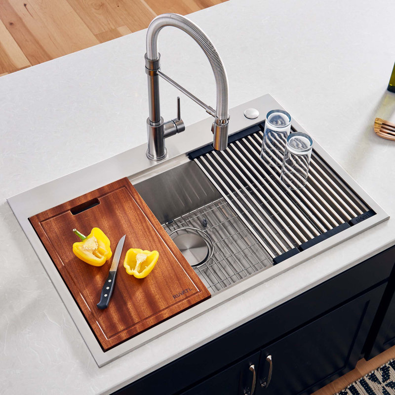 Ruvati 30 x 22 inch Workstation Drop-in Topmount Rounded Corners Stainless Steel Kitchen Sink