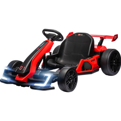 Kart électrique Aosom 24 V 7,5 MPH avec siège réglable, voiture à la dérive alimentée par batterie à l'extérieur avec démarrage lent, démarrage à bouton, musique, klaxon, lumières, pour enfants de 6 à 12 ans, rouge